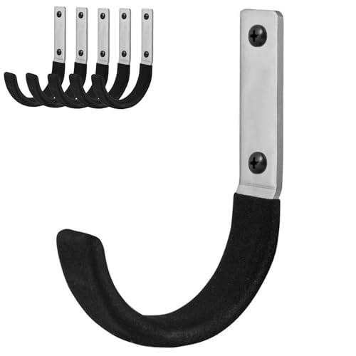 Nlmyt 6 Pcs Garage Storage Utility Hook, Upgraded Ladder Hangers, Shed J-Hooks, Heavy Duty Ladder Tool Holders for Garage Wall, Black Wall Hooks for Hanging Tools, Bikes, Hose, Shovels, Rakes