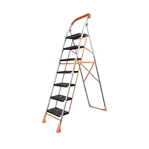 Parasnath Orange Diamond Folding Ladder with Wide Steps 7 Steps 7.2 FT Ladder (Made in India)(Alloy Steel)