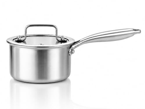 DELARLO Stielkasserolle 14 cm, 1 L Kochtopf mit Glasdeckel