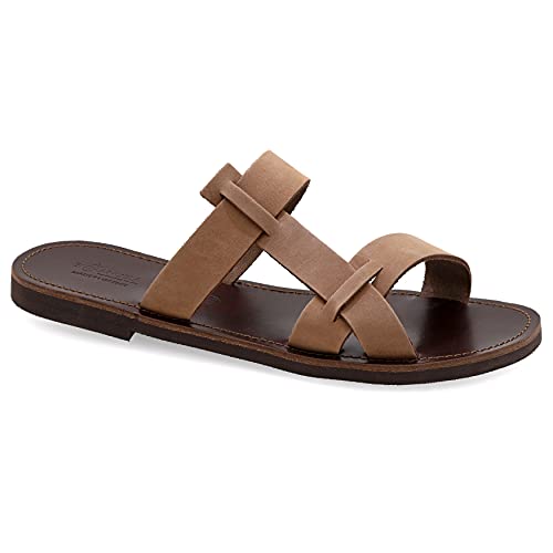 46 Dunkelbraun Emmanuela Antike griechische Ledersandalen für Herren, hochwertige handgefertigte Open Toe Herren Sandalen, Slide on Summer Schuhe, Slide Riemchensandalen
