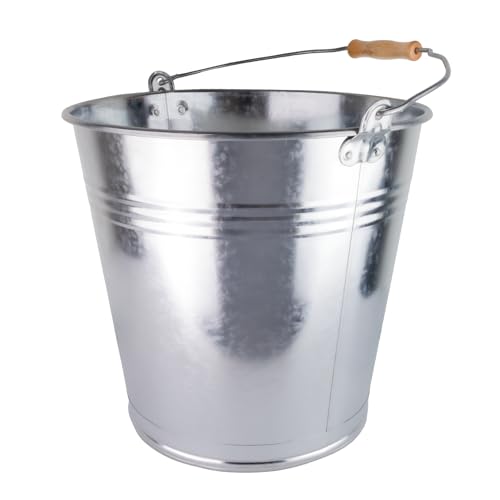 Zinkeimer 15 Liter mit Holzgriff, Metalleimer Robuster Zinkeimer mit Henkel, Vielseitiger Metalleimer für Garten als auch Dekoeimer, Haushalt und BAU, Verschiedene Größen verfügbar