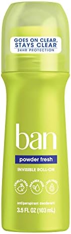 Ban Powder Fresh 24-hour Invisible Antiperspirant, Roll-on Deodorant for Women and Men, Underarm Wetness Protection, with Odor-fighting Ingredients, 3.5oz