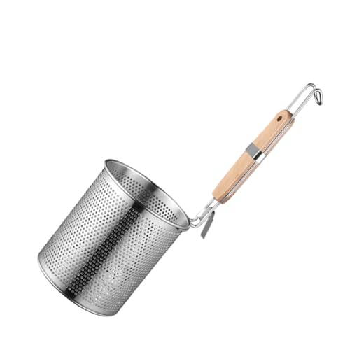 DECOMELODY Colador de Malla de Acero Inoxidable Mango de Madera Cuchara Coladora Mediana de 14 CM para Fideos Verduras y Patatas Fritas Utensilio de Cocina Resistente al Calor