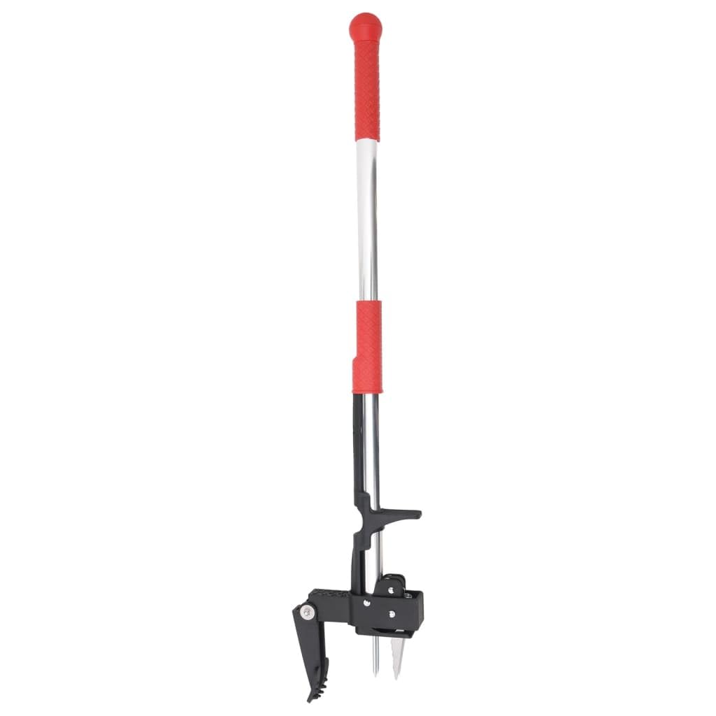 Unkrautstecher aus eloxiertem Aluminium 99,5 cm rot silbern für Beet und Gehweg, Fußpedal Unkrautentferner mit 4 Stahlkrallen, Gartenpflege