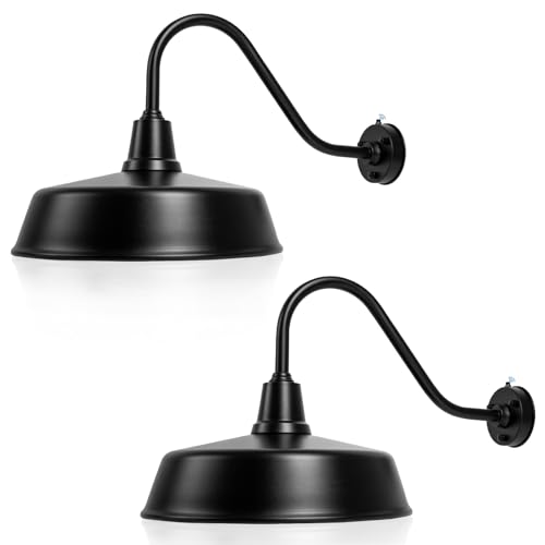 Image of 21 inch Barn Lights Outdoor Gooseneck Lighting, Dusk to Dawn Black Exterior Barn Lights, Farmhouse Wall Lighting Fixtures with Sensor for Porch Garage (2, 21 inch Diameter)
