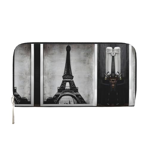 Parisian Coffee Eiffel Tower Print Womens Wallet, Ladies Credit Card Holder, Phone Wallet Purses, Long Clutch Hand Bag