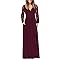 WNEEDU Womens Fall Dresses 2025 Lace Long Sleeve Maxi Dress V Neck Wrap Waist Casual Long Dress with Pockets Wine Red L