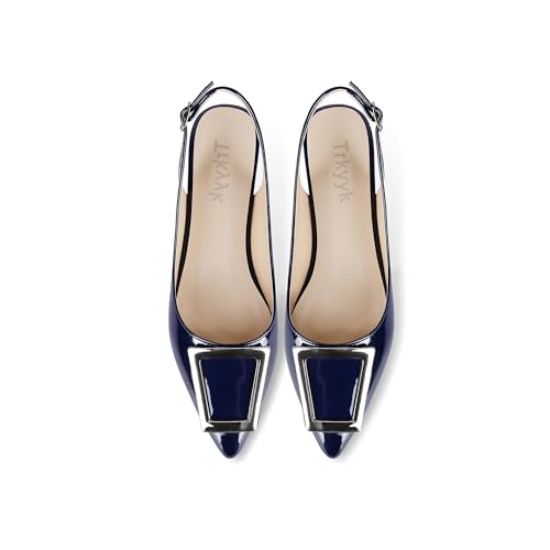 Slingback Flats for Women,Pointed Toe Slingback Pumps Trapezoid Metal Buckle Dress Work Shoes3