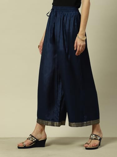 Image of Rangriti Indigo Liva Straight Printed Palazzo for Women