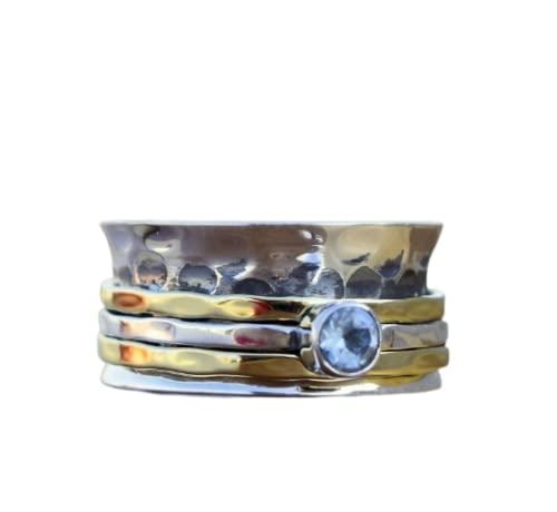 925 Sterling Silver Spinner Ring Blue Topaz Gemstone Engagement Ring Fidget Spinner Ring Anxiety Rin