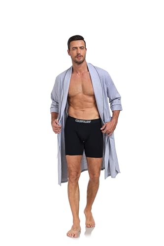 EA'S SECRET 100% Cotton Mens Lightweight Robe Summer Short Sleeve Bathrobe Soft Knee Length Robe with Pockets (Grey, L)2