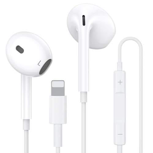 Écouteurs Filaires pour iPhone, [Certifié MFi] Intra-Auriculaires HiFi Stéréo avec Microphone et Contrôle du Volume, Casque Lightning Compatibles avec...