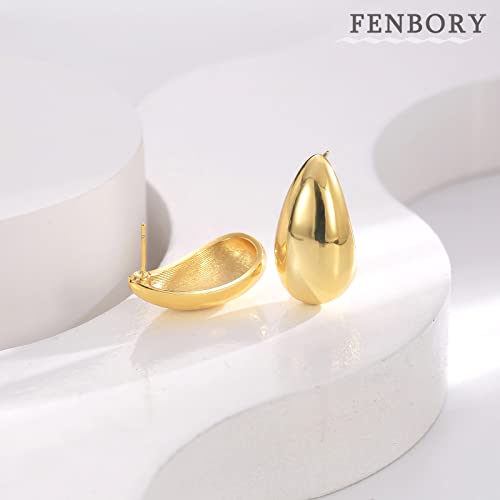 Fenbory Chunky Gold Hoop Earrings Thick Half Hoop Earrings Tear Drop Earrings Statement Earrings For Women Girls 26Mm #TOP3
