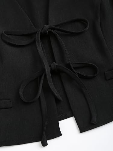 SweatyRocks Women's Y2k Sleeveless Blazer Vest Cardigan Summer Vintage Drawstring Jackets Women Outfits4