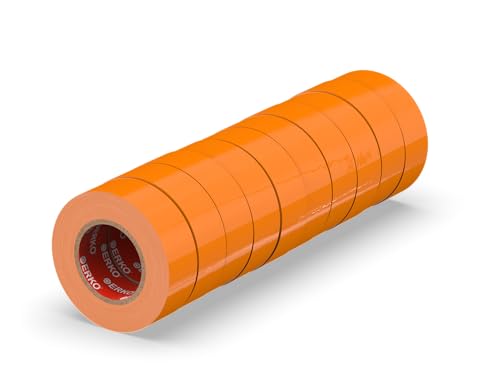 ERKO Taśma izolacyjna pomarańczowa, 15 mm x 10 m, zestaw 10 sztuk, bardzo elastyczna taśma izolacyjna z PCW – mocno klejąca, odporna na działanie środków chemicznych, wodoodporna, profesjonalna taśma