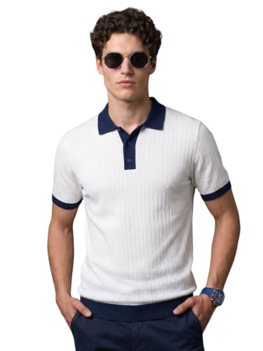 Image of Veirdo Men's Flatknit Printed Half Sleeve Polo T-Shirt with Collared Neck, Regular Fit, Casual Style for Office, Travel, (Sizes S to 2XL)