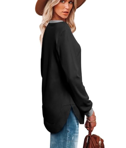 Image of OFEEFAN Womens Sweatshirt Crewneck Long Sleeve Shirts High Low Tops Curved Hem