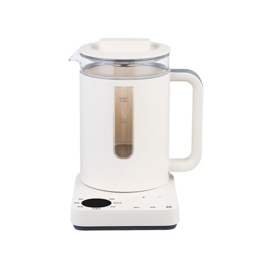 MORLU 電気ケトル ガラス 温度調節機能付き 高硼珪酸ガラス 家庭用多機能110v湯沸かし器 1.2L 自動一定温度 時間指定煮込み 急速沸騰 空気焼け防止 給湯器 電気 家庭用またはギフトに最適 (アプリコットホワイト,フィルターなし)