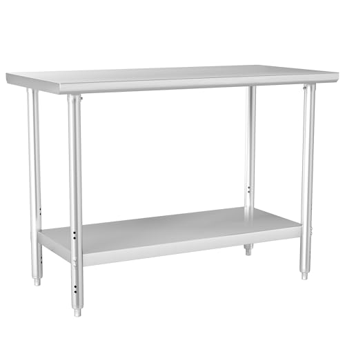 HARDURA All Stainless Steel Table 24X48 Inches Metal Table Commercial Kitchen Prep Table with Adjustable Undershelf NSF for Prep