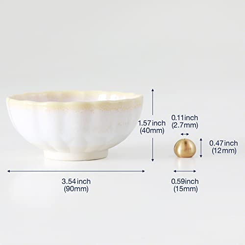 Asayu Japan Mini Lotus Incense Holder For Sticks 4.9 Inch (126 Mm), Traditional Made In Japan Small Ceramic Ash Catcher & Dettachable Brass Incense Burner Stand Set (White And Yellow) #TOP2