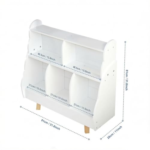 Image of Kids Bookshelf with Toy Storage, Easy Reach 3-Tier Organizer | Small Bookshelf for Kids,5 Open Storage Boxes,Curved Design,Solid Wood Legs,Anti Tip,Easy to Clean,Waterproof,Quick Assembly