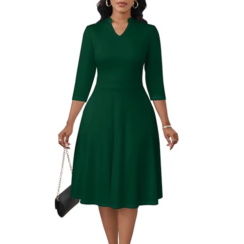Image of PinkPatty Women's Casual A-line Midi Dresses 3 /4 Sleeve V Neck Fit and Flare Dress with Pockets