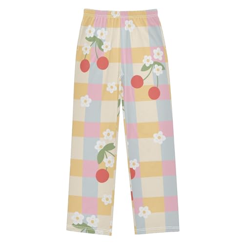Gingham Flowers Boys Pants Boys Athletic Pants Long Pant for Boywith Pockets Wide-Leg Size 6-14Y