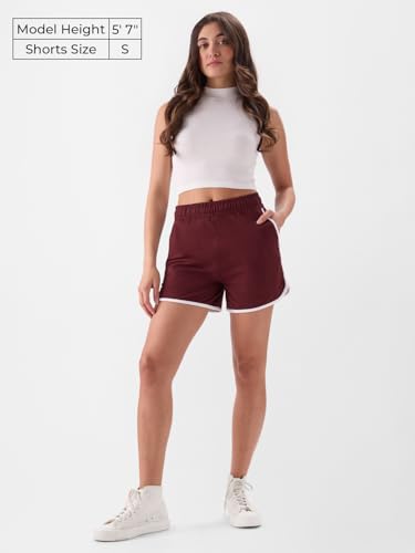 Image of The Souled Store Burgundy Dolphin Women Regular Fit Solid Cotton Lounge Shorts