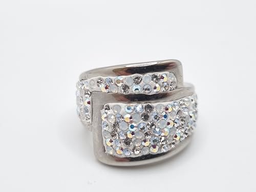 Breiter Edelstahl Ring Kristalle Crystal AB White Opal (SCR53)