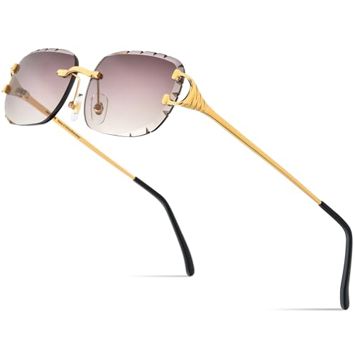 Image of HEPIDEM Rimless Rectangle Zircon Diamonds UV400 Square Sunglasses for Men with Nylon Lens