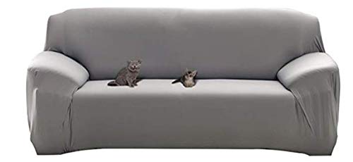 Polyester Spandex Fabric 1-Piece 4 Seater Larger Stretch Slipcover For Chair Loveseat Sofa Without Pillow (4 Seater Sofa, GREY)