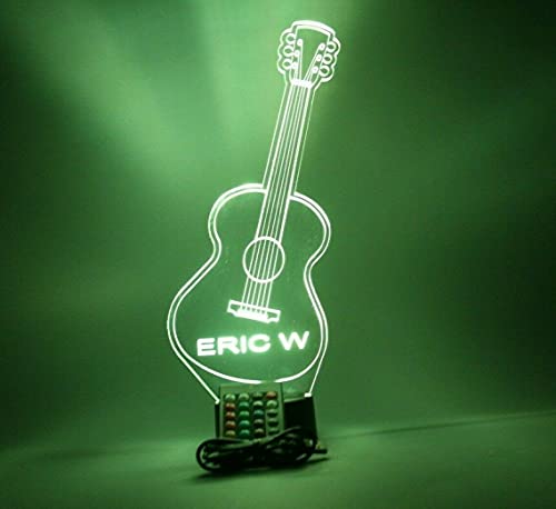 MIRROR MANIA Guitar Night Light Up Table Lamp LED Personalized Name Engraved Acoustic Lap Guitars Music Instrument - It's Wow, with Remote, 16 Color Options, Dimmer, Free Engraved, Guitarist Gift