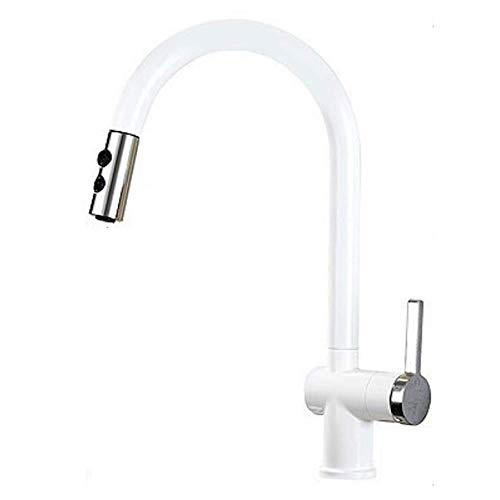 Ausziehbarer Küche Wasserhahn mit Herausziehbarer Auslauf/Dual Spülbrause 360° Schwenkbar Messing Küchenarmatur Spültischarmatur Einhebel Mischbatterie Spüle Spülbecken Armatur (Farbe : Weiss) Cover