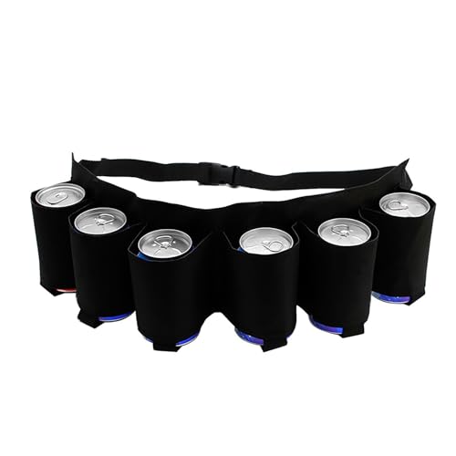 AQSQWQ Portable Trinker Soda kann Gürtelhalter 6 Getränke, Getränkedosengürtel kann 6 Dosen aufnehmen für Camping Wandern Outdoor Party (Schwarz)