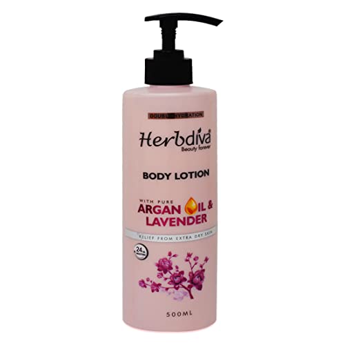 Herbdiva Double Hydration Body Lotion With Argan Oil & Lavender, 24HR. Moisturizing Cream, Relief From Extra Dry Skin, 500ml