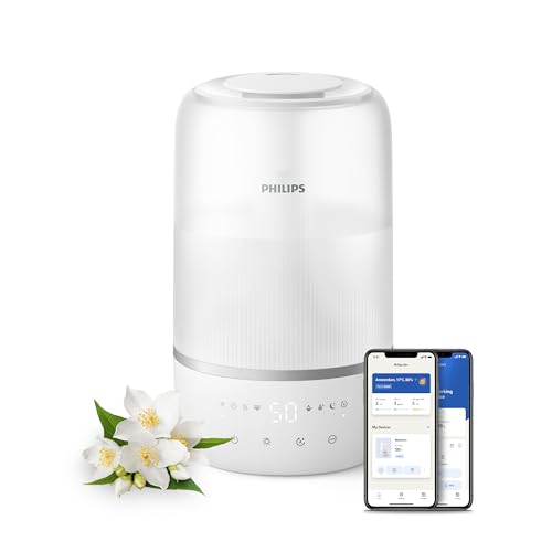 Philips Smart Humidifier - Compact but powerful with SkyHigh Mist up to 32 hours runtime 3L water tank refill silent with sleep mode and night light for (bedroom) rooms up to 38 m (HU1509/00)