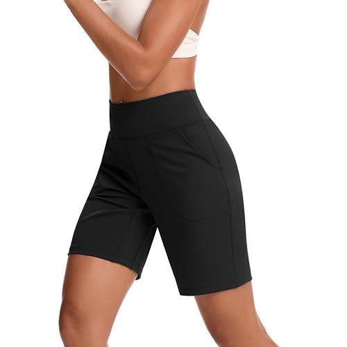 Womens Bermuda Shorts for Women with Zipper Pocket Womens High Waisted Long Shorts for Running Workout Athletic4