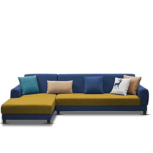 Image of Kraven LHS 6 Seater L Shape Sofa Set for Living Room (Blue Yellow Fabric)