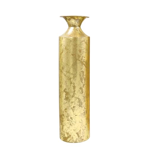 Hosley 21.75 Tall Gold Metal Floor Vase - Decorative Textured Metallic Cylinder for Floral Arrangements Modern Home Decor & Centerpiece