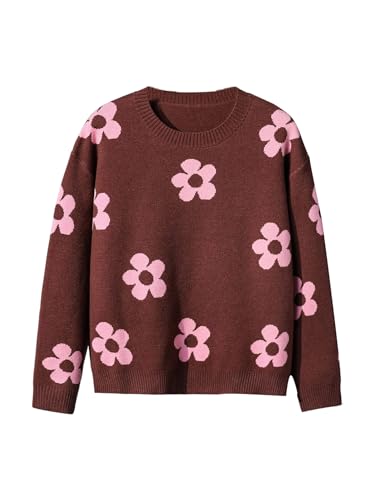 Image of BEAUDRM Girl's Cute Bow Sweater Crew Neck Long Sleeve Drop Shoulder Loose Pullover Tops