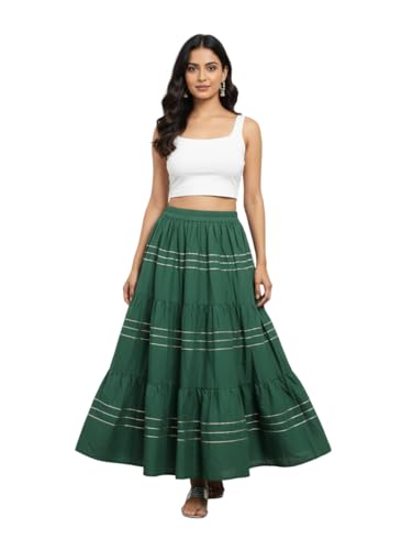 Image of Payal Creation Women's Rayon Flared Long Skirt with Gota Lace | Ethnic Maxi Skirt for Girls & Women | Festive Casual Flowy Comfortable Skirt | Free Size White Long Skirt