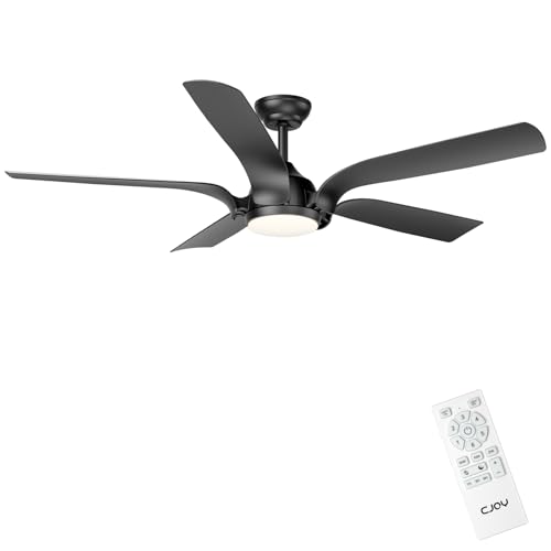 CJOY Ventilatore da Soffitto, Lampadario con Ventilatore da Soffitto, 142CM Ventilatore da Soffitto con Luce e Telecomando, Dimmerabile LED Tricolore Temperatura, Silenzioso Reversibile DC, Nero