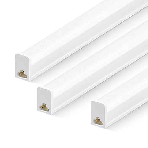 3pcs 5W Lámpara LED a prueba de humedad de 30cm, tubo LED T5 500 lm, 6500K, lámpara a prueba de humedad para taller, luz de techo para garaje, sótano, taller, cuarto húmedo, baño, oficina y almacén.