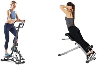 Sunny Health & Fitness Stair Stepper w/Handlebar, Extended Step Range Machine + Sunny Health and Fitness 45 Degree Hyperextension Roman Chair, Steel, Grey, One Size