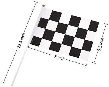 30PCS Checkered Flags 8 x 5.5 Inch Racing Polyester Flags with Plastic Sticks Black & White Racing Flag for Racing, Race Car Party,Sport Events