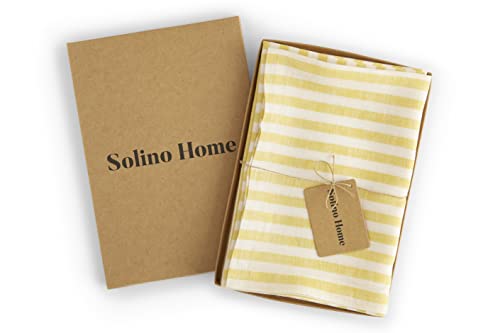 Image of Solino Home 100% Linen Napkins, 20 x 20 in, Yellow, Amalfi Stripe, Set of 4