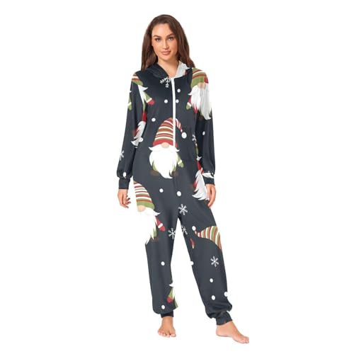 Pijama de gnomos azul marino con capucha pijama de Navidad adulto