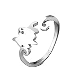 Izpack Halloween Ghost Pumpkin Open Adjustable Ring Band Witch Hat Magic Broom Statement Wrap Finger Rings Punk Comfort Fit Jewelry Festive Party Gifts for Women Daughter (Ghost)