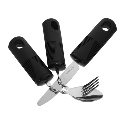 MOLUCKFU 3�Z�b�g ���N���̎�Ԃ�h�~�H�� ���d�X�v�[�� ����Ҍ����̐H�� ����҂̃X�v�[���ƃt�H�[�N �g��җp �Ҍ����̃L�b�`���p�i �Â����� �җp pp Black