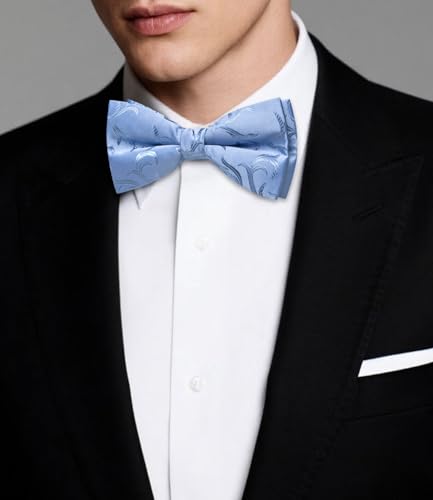 Image of Dubulle Mens Paisley Striped Bowtie Set Pre-tied Bowtie for Men and Pocket Square Set Wedding Business